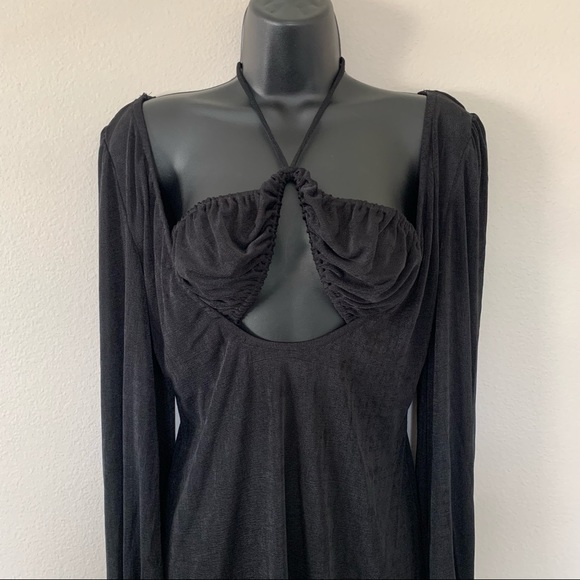 Princess Polly Celine Black Long Puff Sleeve Cut out Tie Neck Mini Dress - Picture 4 of 10